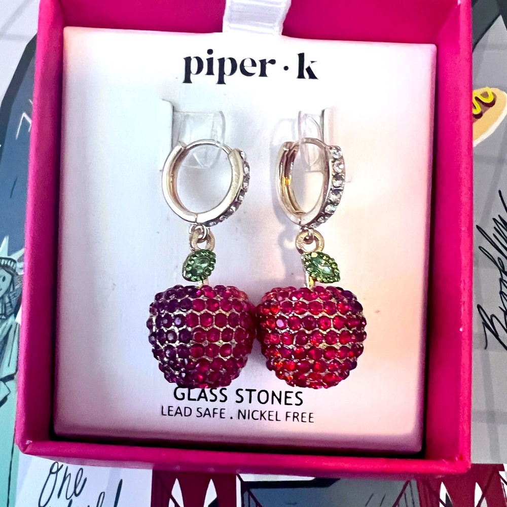 PIPER K APPLE EARRINGS NEW IN BOX